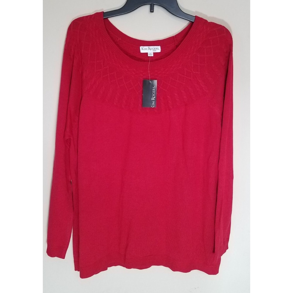 Kim Rogers Curvy Knit Sweater Women size 1X Red Long Sleeve Top NEW